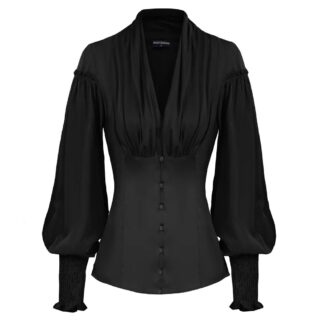Chemisier Noir Manche Bouffante