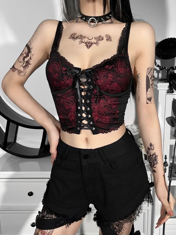 Haut Corset Gothique Punk Sans Manches En Cuir PU Pour Femme - Style Crop Top à Lacets