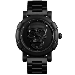 Montre Noire Quartz Tête de Mort