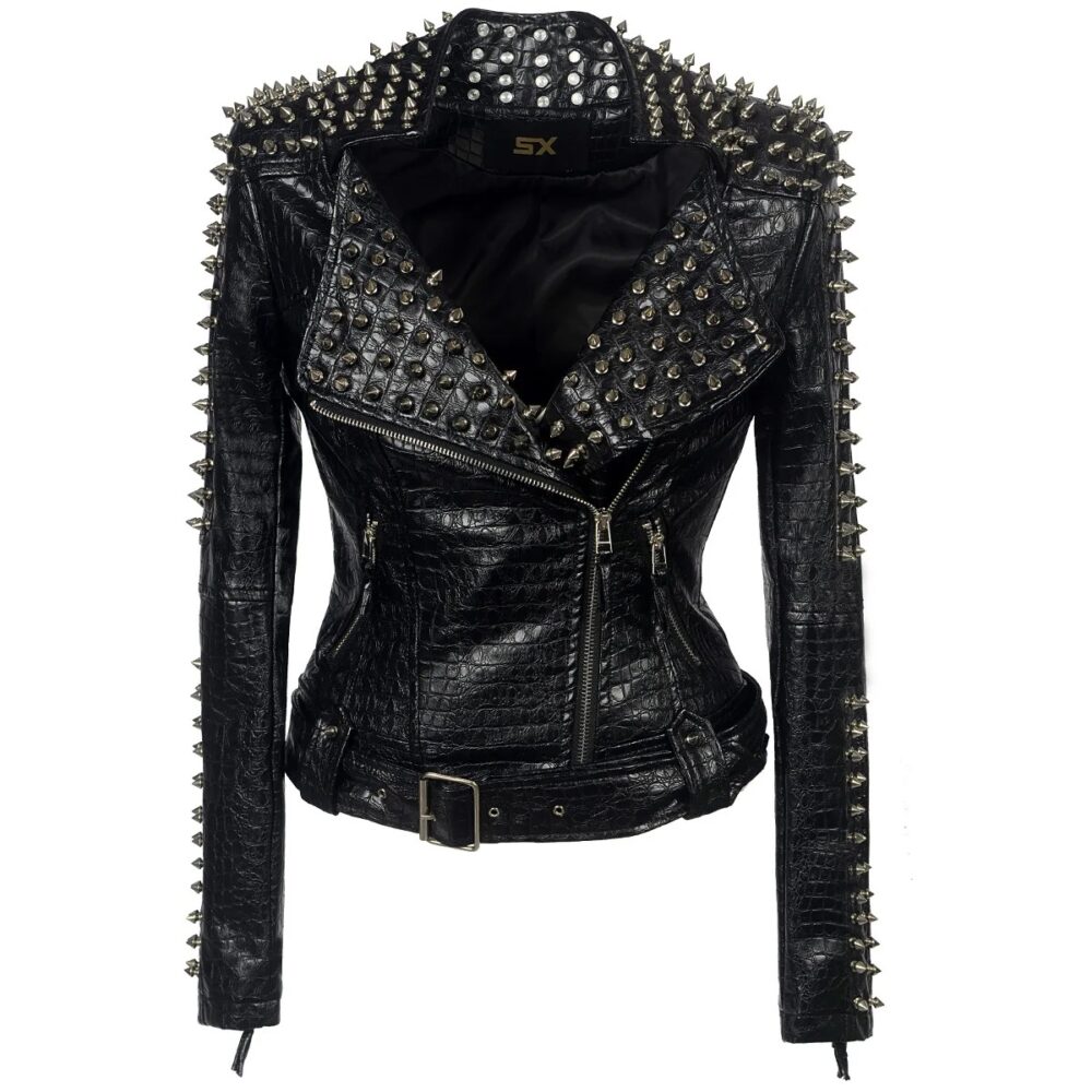 Veste en Cuir Punk à Rivets