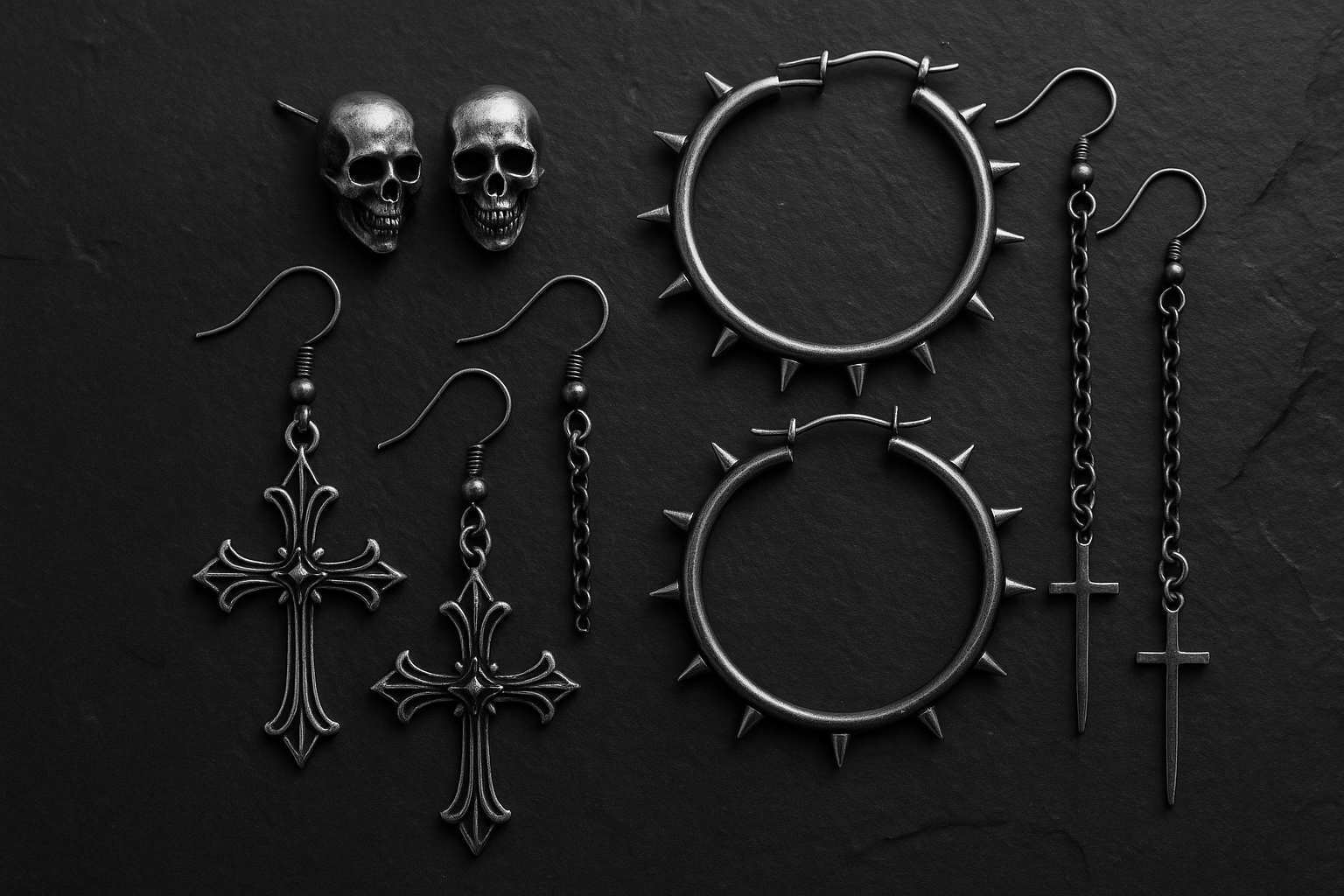 Boucles d'oreilles gothiques : clous, créoles et pendants Mode et Style Gothique 20250916 0816 Boucles dOreilles Gothiques simple compose 01k58bmexgeyms95j465r69x9m 1