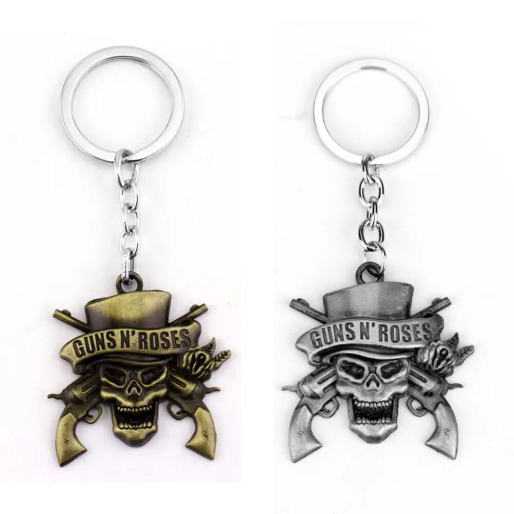 Porte-clés Guns N’ Roses crâne et pistolets – Accessoire rock métal vintage Design sans titre 17