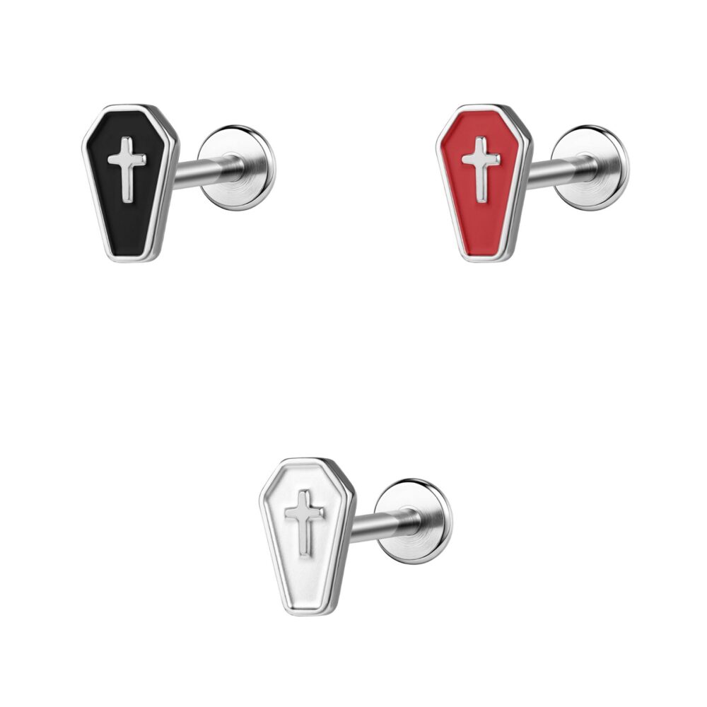 Piercing Labret Cercueil Gothique – Bijou Acier Chirurgical avec Croix Design sans titre 2