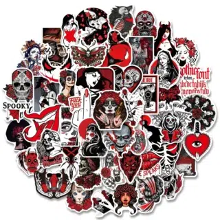 Lot de 50 Stickers Gothiques et Horreur – Crânes, Diablesse, Occultisme & Día de los Muertos