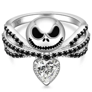 Bague gothique L'Étrange Noël de monsieur Jack Skellington en argent 925 – Avec pierre cœur zircon