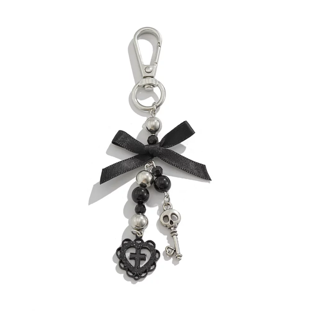 Porte-clés gothique chic – Ruban noir, perles et pendentifs clé & cœur Sd1016d099b594dd4b39e7e231c3e2303V