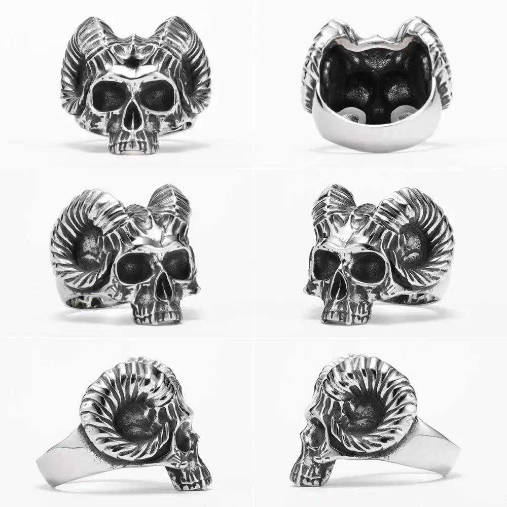 Bague gothique crâne satan en acier inoxydable – Anneau tête de mort avec cornes, style démon biker rock Sdaf28b16ef7a4af887c953b19d7f40b15 1